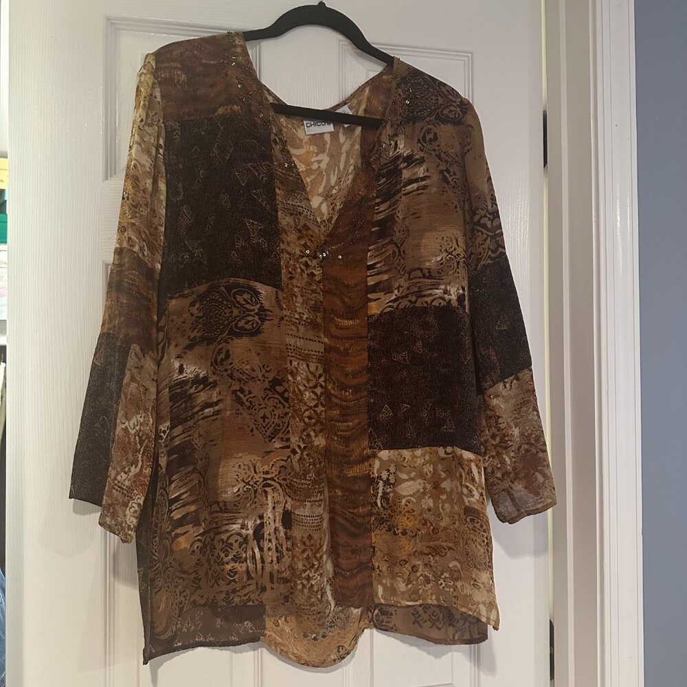 Beautiful Chicos silk shirt size 3 with beading